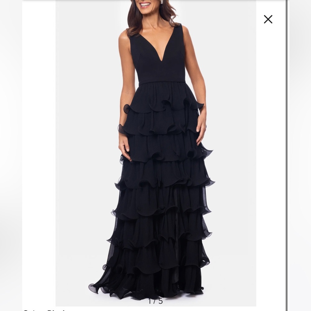 NEW Betsy & Adam Black Tiered Ruffle Dress, Size 8